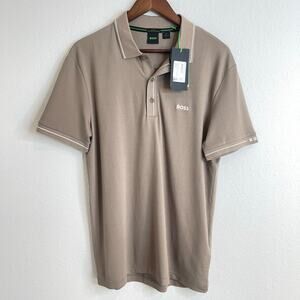 Hugo Boss Men’s Polo Shirt Slim Fit Taupe Beige Moisture Wicking Short Sleeve